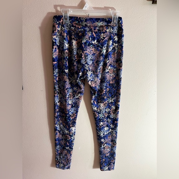 LuLaRoe OS Leggings Floral Purple Teal one size elastic waist - Picture 9 of 16